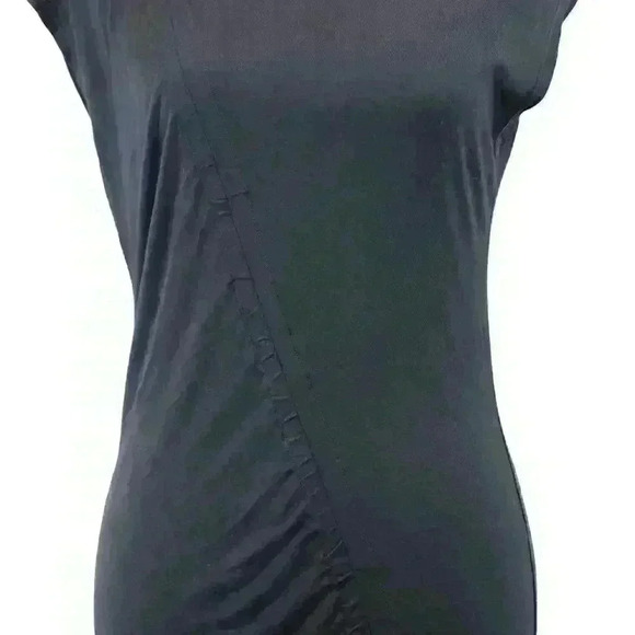 Raquel Allegra Handmade Black Midi Sheath Dress Asymmetrical Drawstring Size 0 - Picture 7 of 7